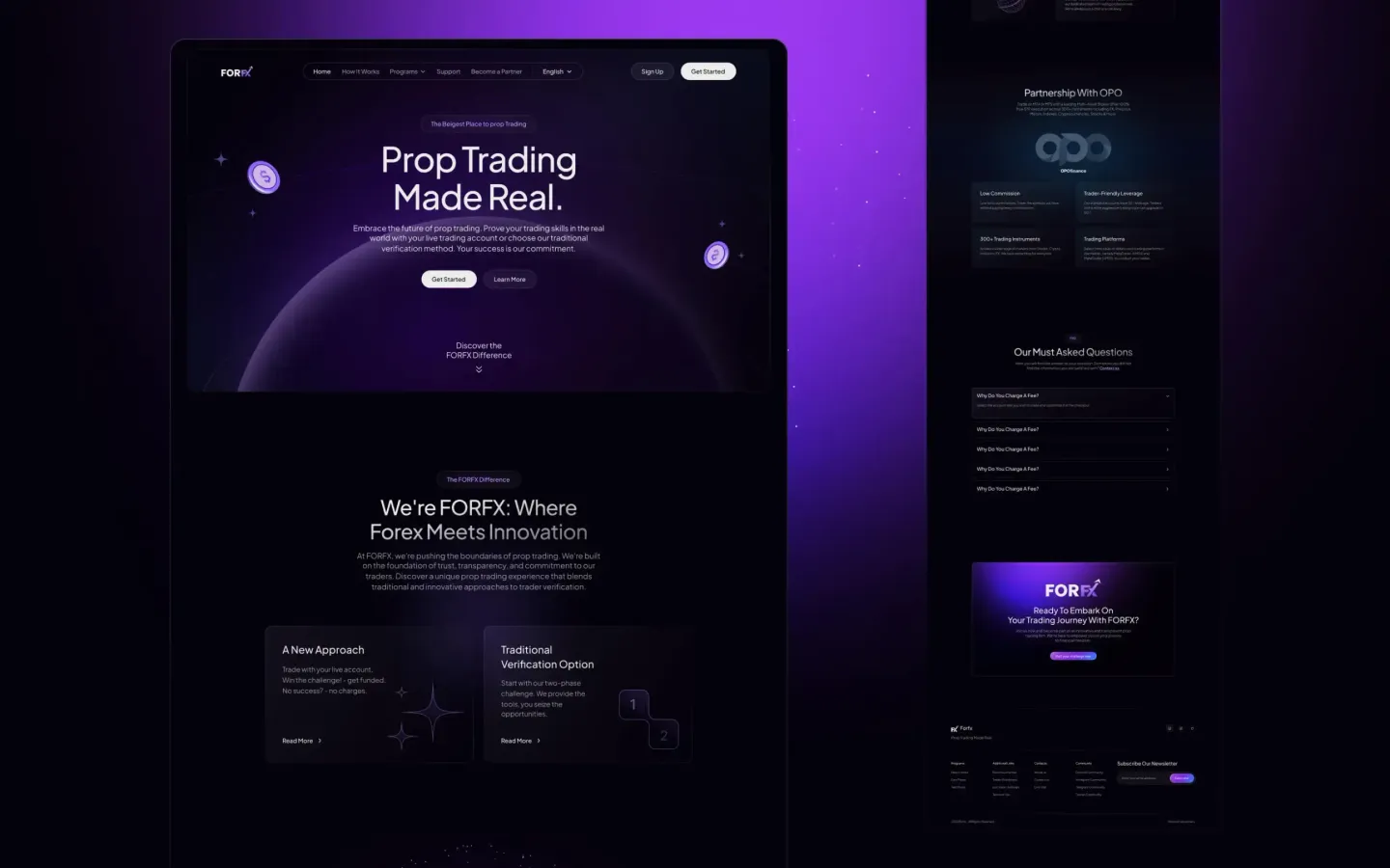 FORFX website with a purple trading platform design