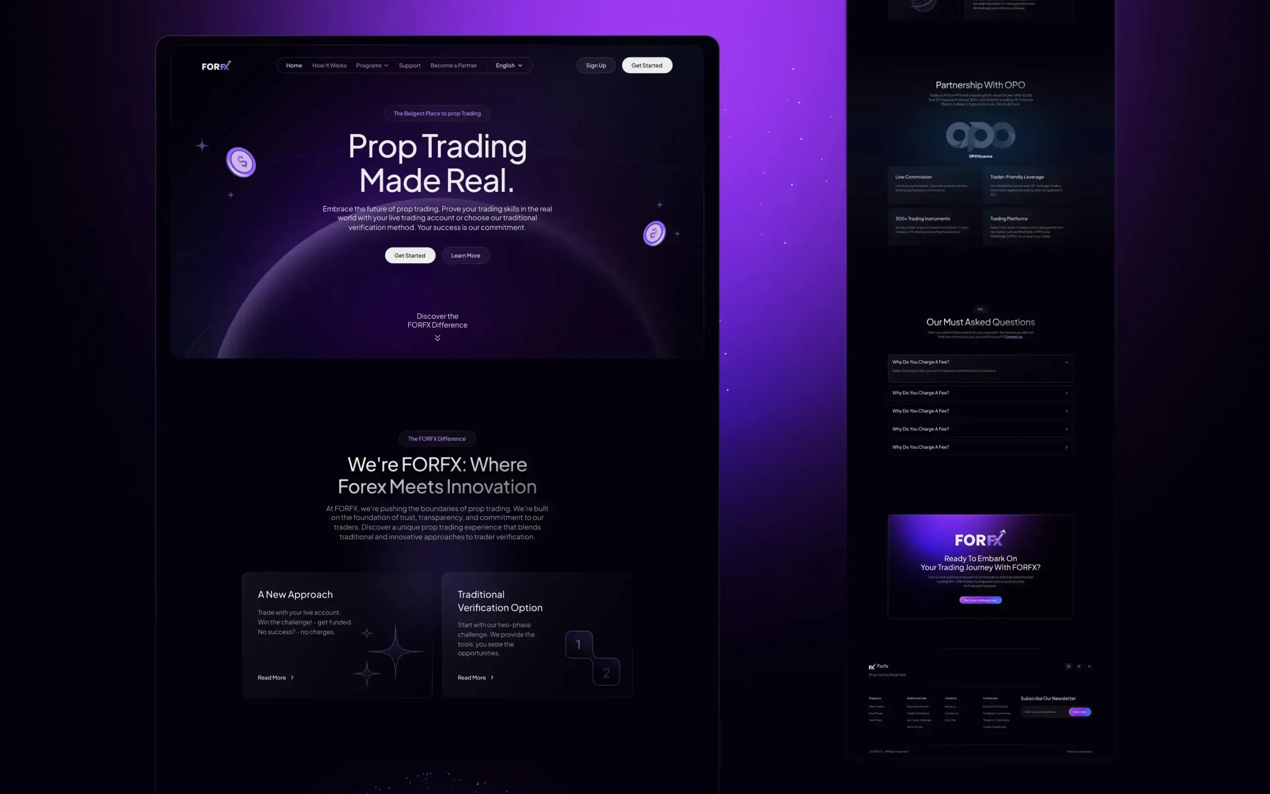 FORFX website with a purple trading platform design
